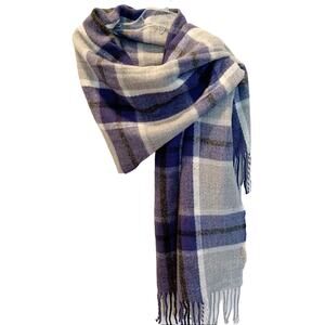 Pretty Persuasions Blue Grey Buffalo Plaid Blanket Scarf NWT